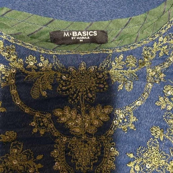 M. BASICS by Maria. B. Elegant Blue and Green Embroidered Women's Dress - Picture 13 of 15